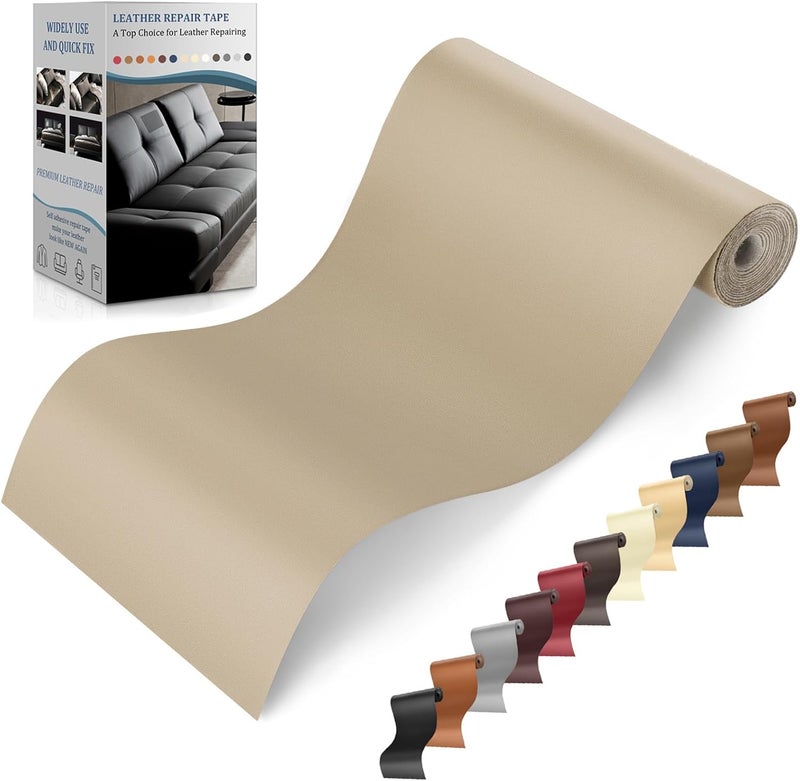 YAFLC Self Adhesive Leather Repair Tape Kit, 4"x 63" Leather Repair Patch for Furniture, Leather Repair Patch for Car seat, Sofas, Couch, Boat Seat Light Khaki - Image 1